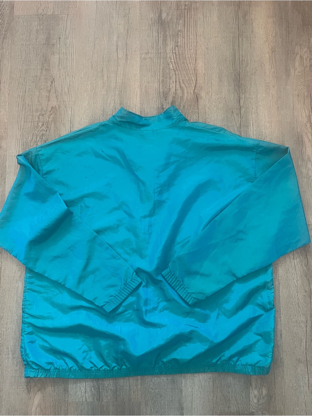 Vintage Surf Style Teal Pullover Windbreaker Raincoat with Neon Logo - Picture 5 of 5